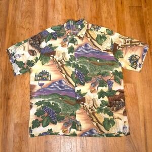 Vintage Tori Richard XL Wine Vineyard Print Button Up Shirt Casual Short Sleeve